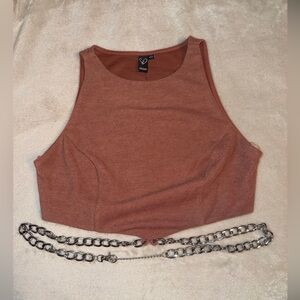 Windsor Blush Crop Top with Chain Accent Waist